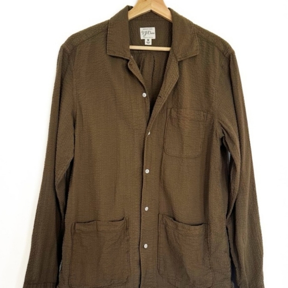 J Crew Seersucker Men's Brown Shacket Button Down Shirt, Medium - Picture 3 of 7